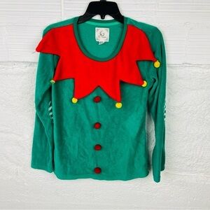 PJ COUTURE green soft fleece holiday christmas elf pajama top size medium